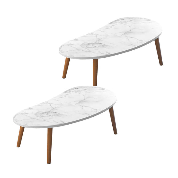 NNEAGS 2X 80x40cm White Stone Pattern Living Room Nordic  Coffee Table Modern Style