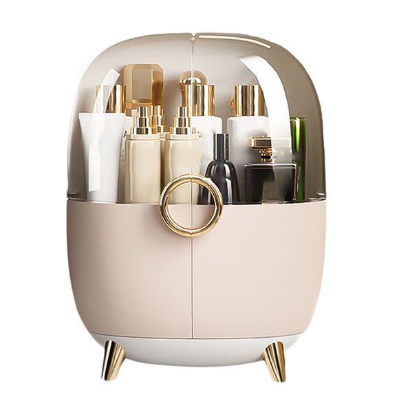 NNEAGS Pink Transparent Countertop Makeup Organiser Cosmetic Storage Waterproof Dustproof Bathroom Skincare Holder with Lid