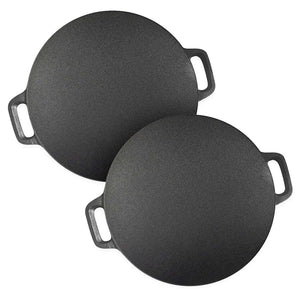 NNEAGS 2X 37cm Cast Iron Induction Crepes Pan Baking Cookie Pancake Pizza Bakeware
