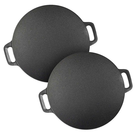 NNEAGS 2X 37cm Cast Iron Induction Crepes Pan Baking Cookie Pancake Pizza Bakeware