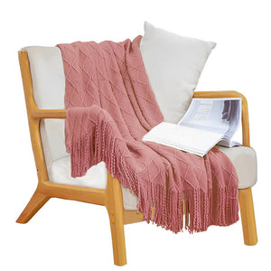 NNEAGS Pink Diamond Pattern Knitted Throw Blanket Warm Cozy Woven Cover Couch Bed Sofa Home Decor with Tassels