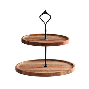NNEAGS 20cm 2 Tier Brown  Round Wooden Acacia  Dessert Tray Cake Snacks Cupcake Stand Buffet Serving Countertop Decor