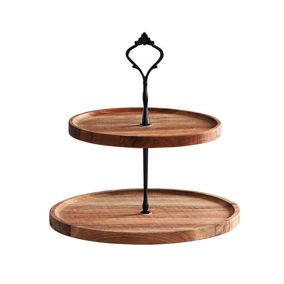 NNEAGS 20cm 2 Tier Brown  Round Wooden Acacia  Dessert Tray Cake Snacks Cupcake Stand Buffet Serving Countertop Decor