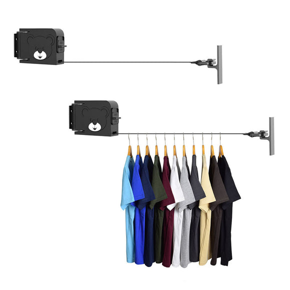 NNEAGS 2X 160mm Wall-Mounted Clothes Line Dry Rack Retractable Space-Saving Foldable Hanger Black