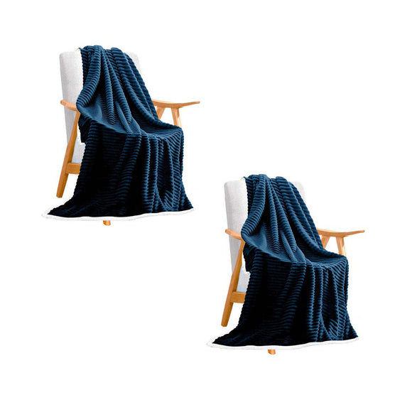 NNEAGS 2X Throw Blanket Warm Cozy Double Sided Thick Flannel Coverlet Fleece Bed Sofa Comforter Dark Blue
