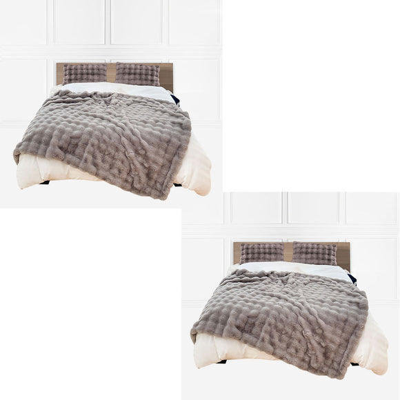 NNEAGS 2X 200cm Grey Fur Fuzzy Super Soft and Cozy Fluffy Throw Blanket