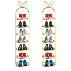 NNEAGS 2X 7 Tier Bunny Ears Shape  Gold Plated Metal Shoe Organizer Space Saving Portable Footwear Storage Shelf