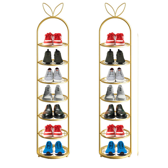 NNEAGS 2X 7 Tier Bunny Ears Shape  Gold Plated Metal Shoe Organizer Space Saving Portable Footwear Storage Shelf