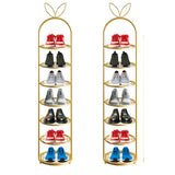 NNEAGS 2X 7 Tier Bunny Ears Shape  Gold Plated Metal Shoe Organizer Space Saving Portable Footwear Storage Shelf