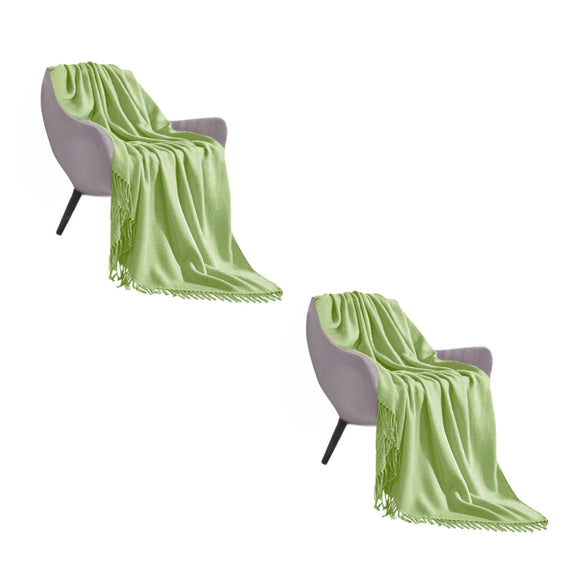 NNEAGS 2X Green Acrylic Knitted Throw Blanket Solid Fringed Warm Cozy Woven Cover Couch Bed Sofa Home Decor