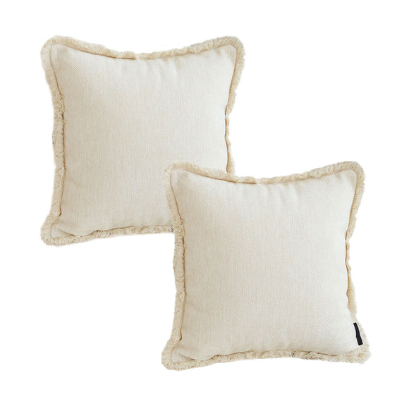 NNEAGS 2X 45cm Creamy White Home Aesthetic Chenille Texture Tassel Square Throw pillow