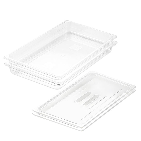 NNEAGS 65mm Clear Gastronorm GN Pan 1/1 Food Tray Storage Bundle of 2 with Lid