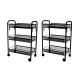NNEAGS 2X 3 Tier Steel Black Bee Mesh Kitchen Cart Multi-Functional Shelves Portable Storage Organizer with Wheels