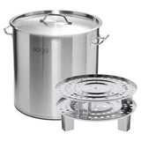NNEAGS 50L Stainless Steel Stock Pot with Two Steamer Rack Insert Stockpot Tray