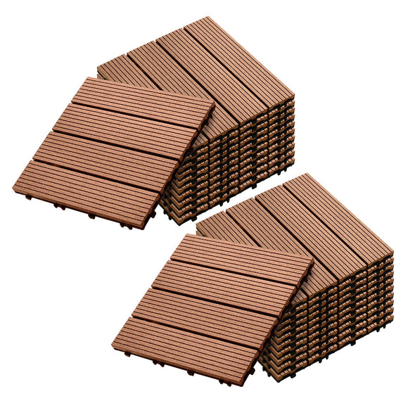 NNEAGS 2X 11 pcs Red Brown DIY Wooden Composite Decking Tiles Garden Outdoor Backyard Flooring Home Decor