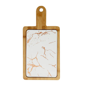 NNEAGS 33.5cm White Square Wooden Serving Tray Slate Steak Serving Platter Chopping Board Paddle Home Decor