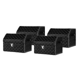 NNEAGS 4X Leather Car Boot Collapsible Foldable Trunk Cargo Organizer Portable Storage Box Black/White Stitch with Lock Small