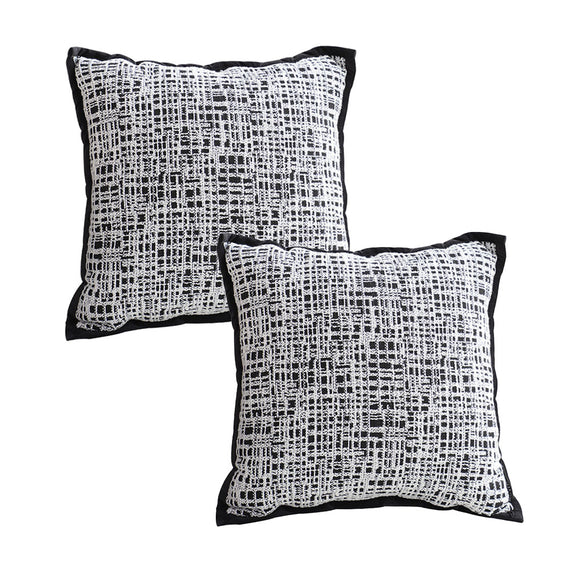 NNEAGS 2X 45cm Vintage Leopard Print Sofa Black & White Grid Wide Edge Square Throw Pillow