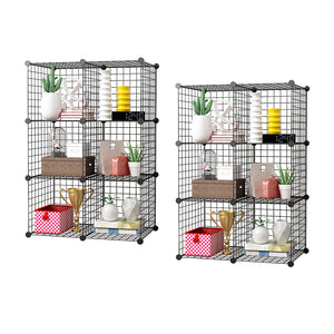 NNEAGS 2X Black Portable 6-Cube Storage Organiser Foldable DIY Modular Grid Space Saving Shelf