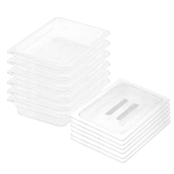 NNEAGS 65mm Clear Gastronorm GN Pan 1/2 Food Tray Storage Bundle of 6 with Lid