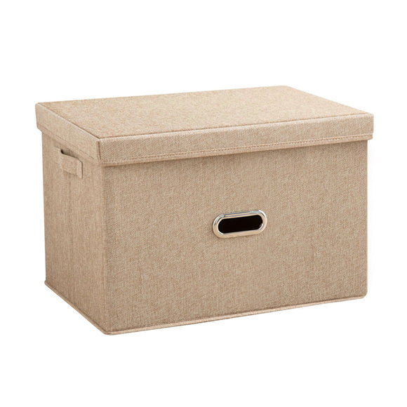 NNEAGS Beige Medium Foldable Canvas Storage Box Cube Clothes Basket Organiser Home Decorative Box