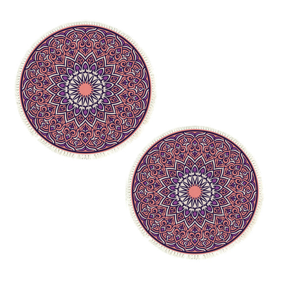 NNEAGS 2X 90cm Purple Mandala Round Carpet for Living Room Bedroom Anti-slip Doormat, Home Decor