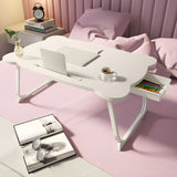 NNEAGS White Portable Bed Table Adjustable Folding Mini Desk With Mini Drawer and Cup-Holder Home Decor