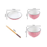 NNEAGS Pink Japanese Style Ceramic Dinnerware Crockery Soup Bowl Plate Server Kitchen Home Decor Set of 12