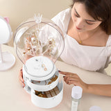 NNEAGS 2X White 360 Degree Rotating LED Light 2 Layered Jewelry Storage Box Waterproof Dustproof Accessories Organiser