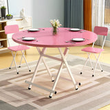 NNEAGS Pink Dining Table Portable Round Surface Space Saving Folding Desk Home Decor