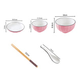 NNEAGS Pink Japanese Style Ceramic Dinnerware Crockery Soup Bowl Plate Server Kitchen Home Decor Set of 9