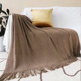 NNEAGS Coffee Acrylic Knitted Throw Blanket Solid Fringed Warm Cozy Woven Cover Couch Bed Sofa Home Decor