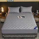 NNEAGS Grey 153cm Wide Cross-Hatch Mattress Cover Thick Quilted Stretchable Bed Spread Sheet Protector with Pillow Covers