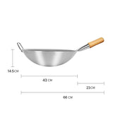 NNEAGS 42cm Stainless Steel Kitchen Cooking Wok with Wood Handle