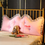 NNEAGS 2X 180cm Pink Princess Bed Pillow Headboard Backrest Bedside Tatami Sofa Cushion with Ruffle Lace Home Decor