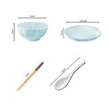 NNEAGS Light Blue Japanese Style Ceramic Dinnerware Crockery Soup Bowl Plate Server Kitchen Home Decor Set of 8