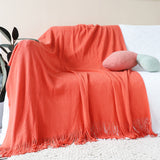 NNEAGS Orange Acrylic Knitted Throw Blanket Solid Fringed Warm Cozy Woven Cover Couch Bed Sofa Home Decor