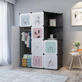 NNEAGS 10 Cubes Black Portable Wardrobe Divide-Grid Modular Storage Organiser Foldable Closet with Doors