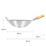 NNEAGS 40cm Stainless Steel Kitchen Cooking Wok with Wood Handle