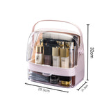 NNEAGS 2 Tier Pink Countertop Makeup Cosmetic Storage Organiser Skincare Holder Jewelry Storage Box with Handle