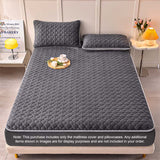 NNEAGS Grey 183cm Wide Mattress Cover Thick Quilted Fleece Stretchable Clover Design Bed Spread Sheet Protector with Pillow Covers