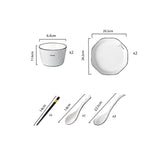 NNEAGS Diamond Pattern Ceramic Dinnerware Set Crockery Soup Bowl Plate Server Kitchen Home Decor Set of 4