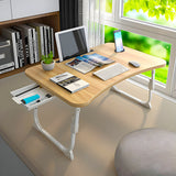 NNEAGS 2X Oak Portable Bed Table Adjustable Folding Mini Desk Stand With Cup-Holder Home Decor