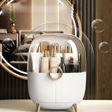 NNEAGS 2X White Transparent Countertop Makeup Organiser Cosmetic Storage Waterproof Dustproof Bathroom Skincare Holder with Lid