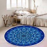 NNEAGS 90cm Blue Mandala Round Carpet for Living Room Bedroom Anti-slip Doormat, Home Decor