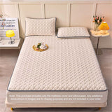 NNEAGS BCover70Beige 153cm Wide Mattress Cover Thick Quilted Fleece Stretchable Clover Design Bed Spread Sheet Protector with Pillow Covers05