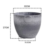 NNEAGS 27cm Weathered Grey Round Resin Plant Flower Pot in Cement Pattern Planter Cachepot for Indoor Home Office