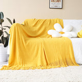 NNEAGS Yellow Acrylic Knitted Throw Blanket Solid Fringed Warm Cozy Woven Cover Couch Bed Sofa Home Decor