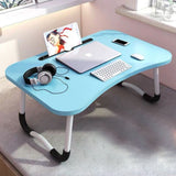 NNEAGS Blue Portable Bed Table Adjustable Foldable Bed Sofa Study Table Laptop Mini Desk with Notebook Stand Card Slot Holder Home Decor