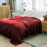 NNEAGS 2X Burgundy Throw Blanket Warm Cozy Striped Pattern Thin Flannel Coverlet Fleece Bed Sofa Comforter